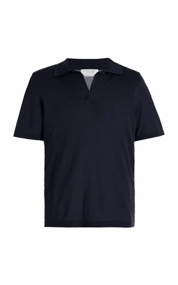Stendhal Knit Short Sleeve Polo in Dark Navy Cashmere