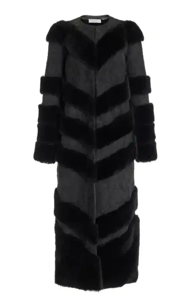 GABRIELA HEARST Hugh Embroidered Coat in Black Suede with Shearling | Thumbnail 1