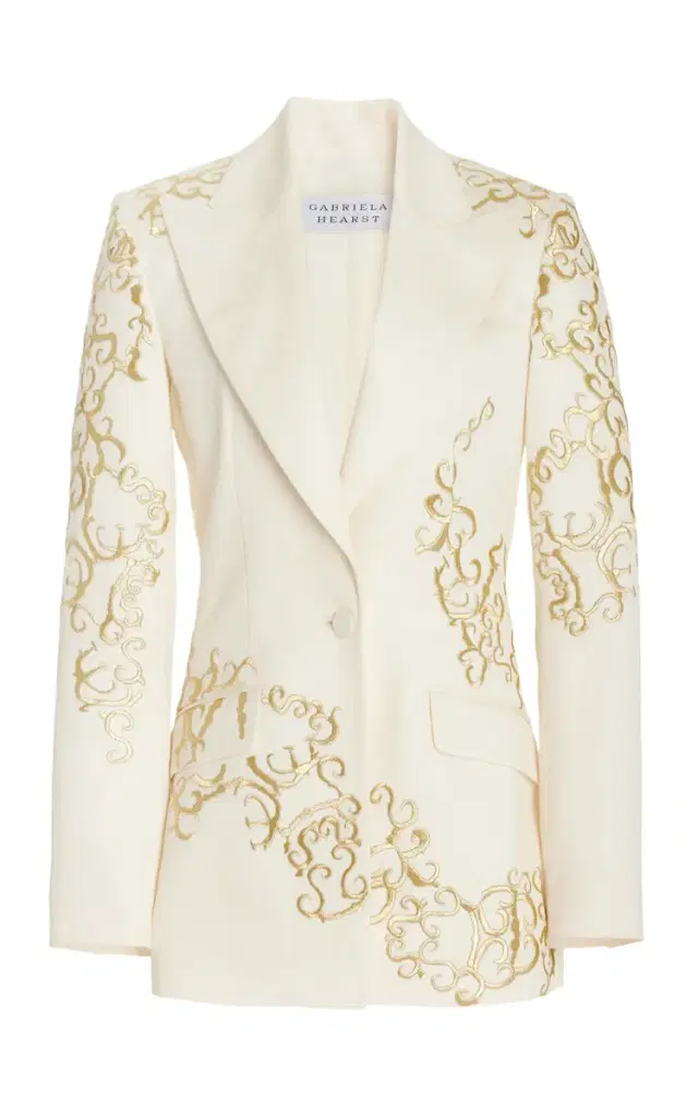 Leiva Embroidered Blazer in  Textured Linen