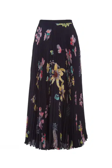 GABRIELA HEARST Eames Corrugated Skirt in Dark Navy Multi Printed Silk Georgette | Thumbnail 1