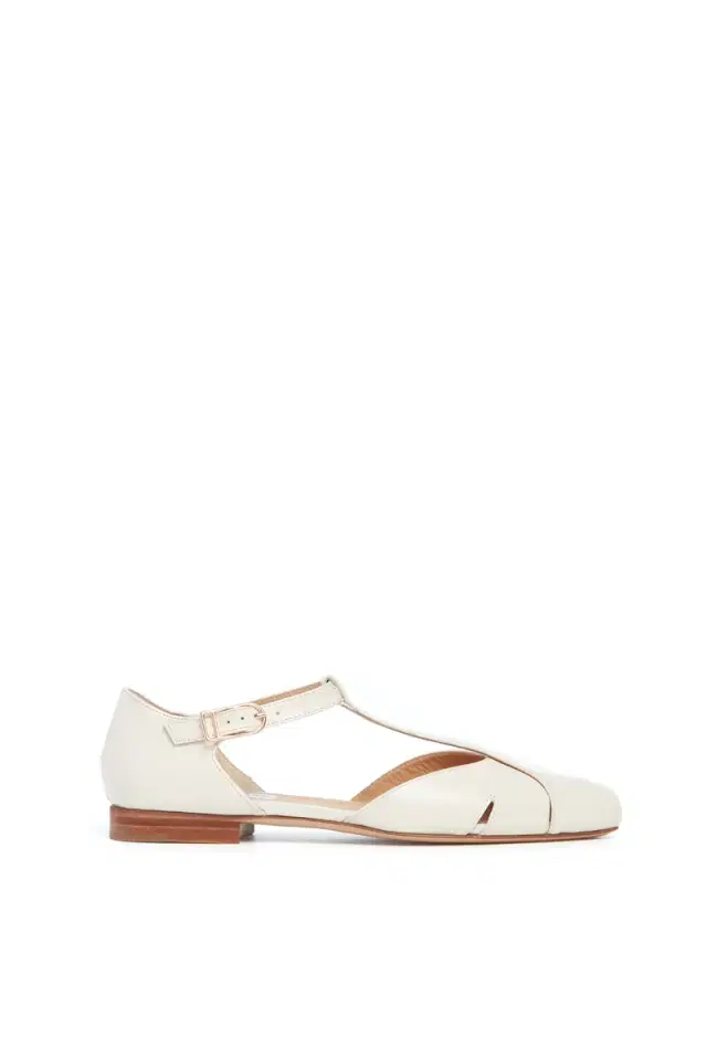 Harlow Ballerina Flat in Cream Leather