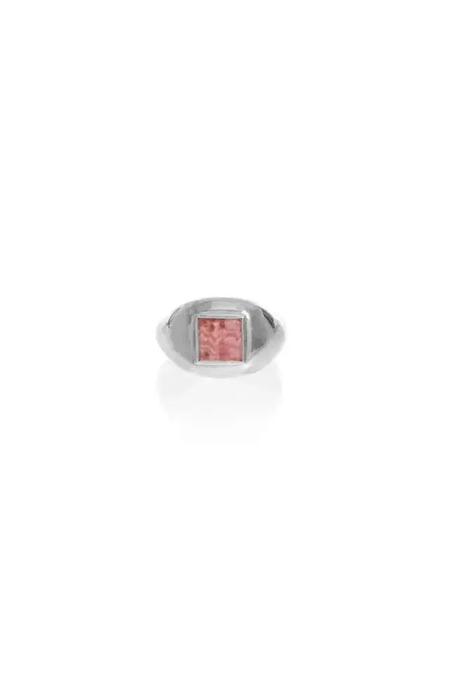 Medium Ring in 18k White Gold & Pink Marble Stone