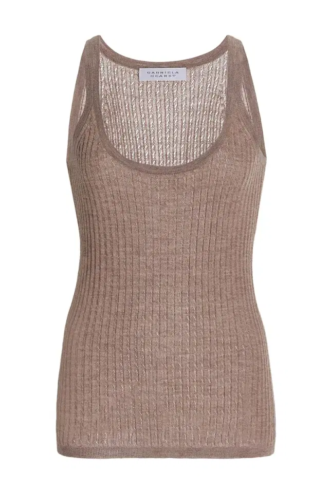 Graham Pointelle Knit Tank Top in Dark Oatmeal Cashmere Silk