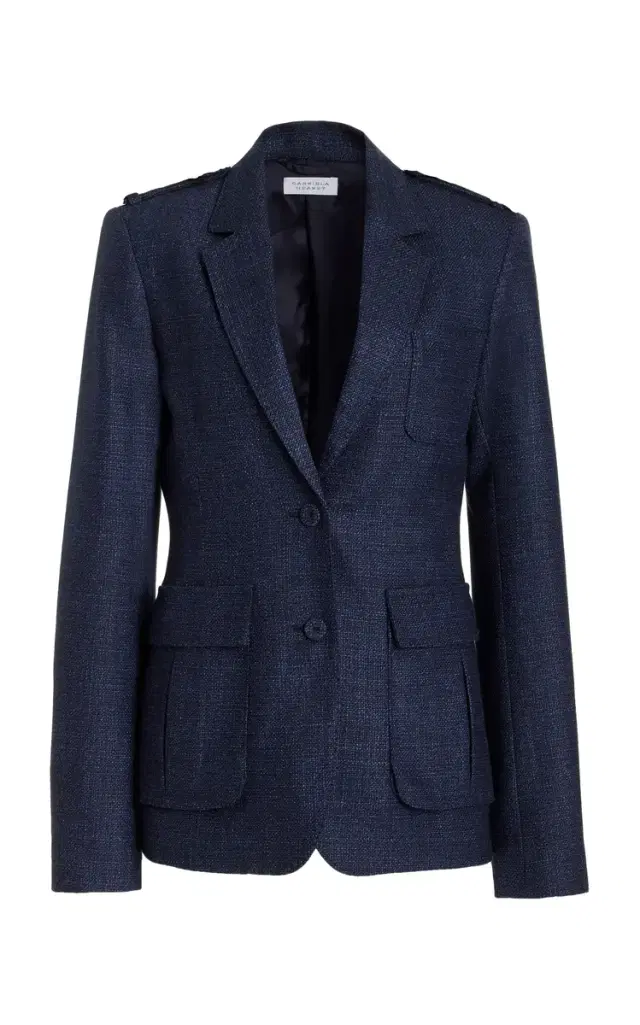 Louisa Blazer in Dark Navy Virgin Wool Silk Tweed