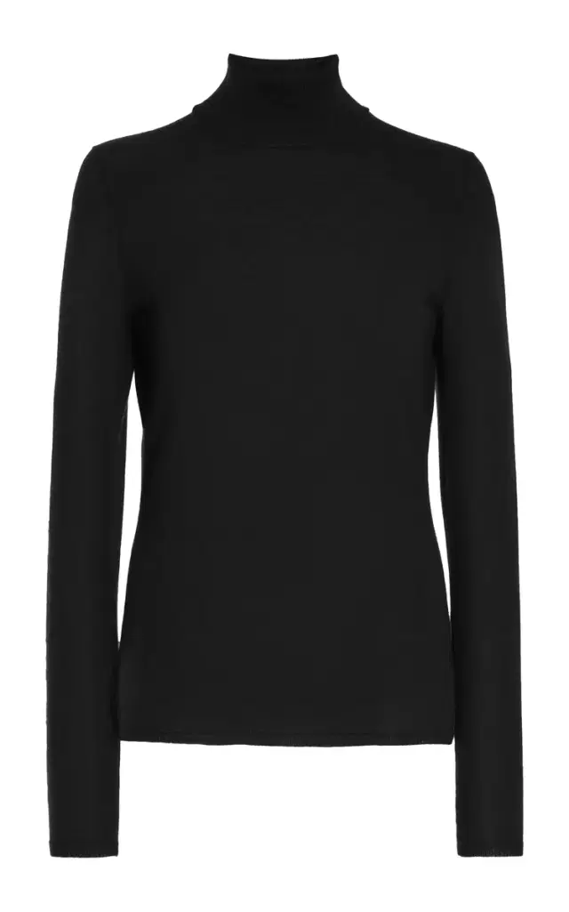Costa Knit Turtleneck in Black Cashmere Silk