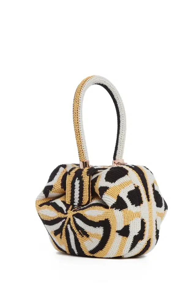 Nina Bag in Gold, Black &  Crochet