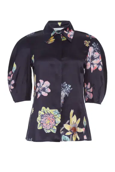 Gabriela Hearst Sansi Top in Dark Navy Multi Printed Silk | Thumbnail 1 Gabriela Hearst Sansi Top in Dark Navy Multi Printed Silk | Thumbnail 1