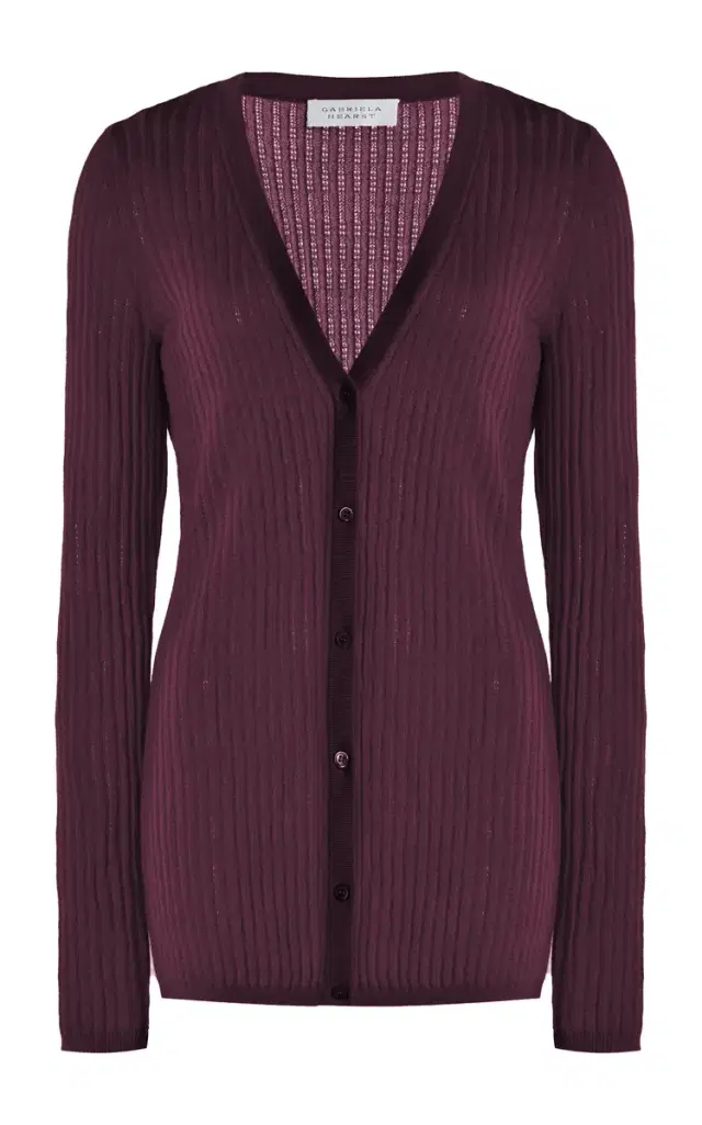 Emma Pointelle Knit Cardigan in Deep Bordeaux Cashmere Silk