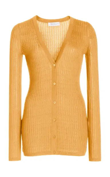 Gabriela Hearst Homer Pointelle Knit Cardigan in Fluorescent Orange Cashmere Silk | Thumbnail 1 Gabriela Hearst Homer Pointelle Knit Cardigan in Fluorescent Orange Cashmere Silk | Thumbnail 1