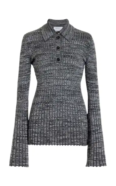 Gabriela Hearst Alam Knit Polo in Charcoal Melange Cashmere | Thumbnail 1