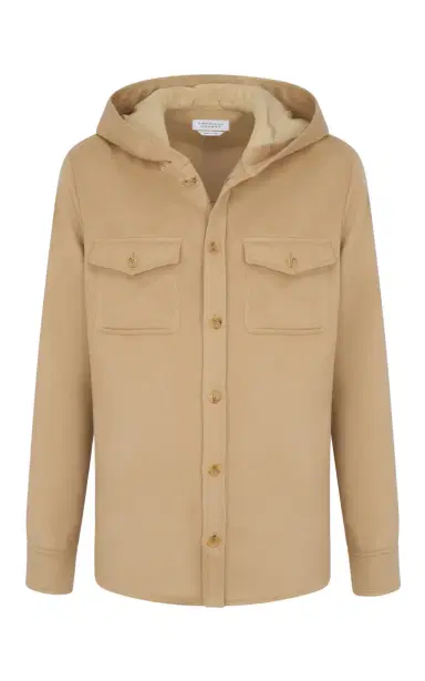 Gabriela Hearst Swift Hoodie Shirt in Camel Winter Silk | Thumbnail 1