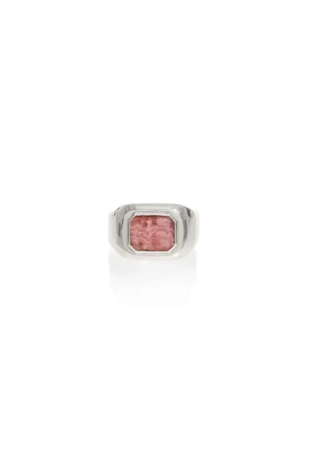 Large Ring in 18k White Gold & Pink Marble Stone