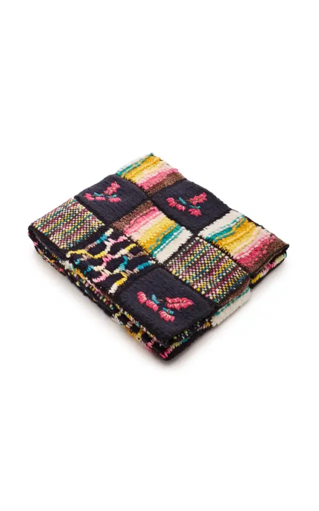 Alec Patchwork Knit Blanket in Dark Navy Multi Welfat Cashmere