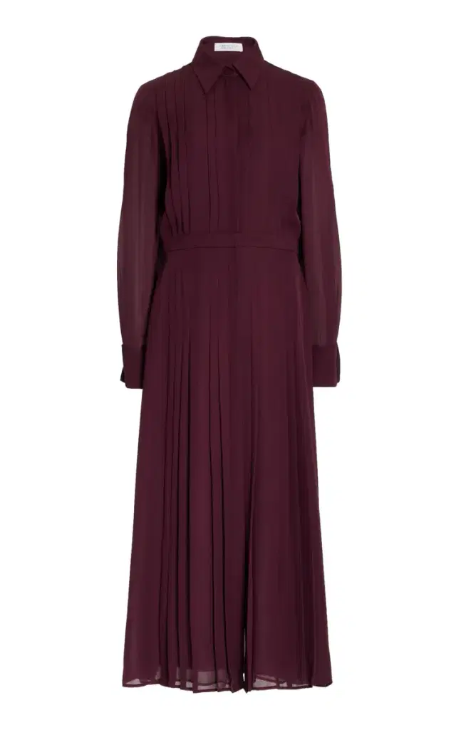 Delphine Corrugated Shirtdress in Deep Bordeaux Silk Georgette Twill
