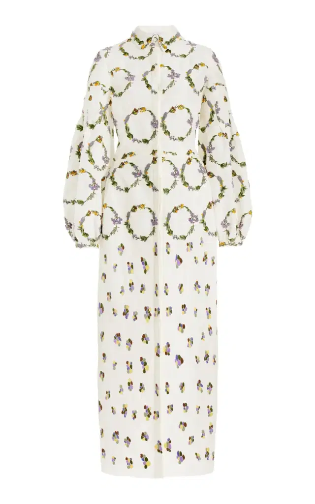 Mauri Embroidered Shirtdress in Linen Silk