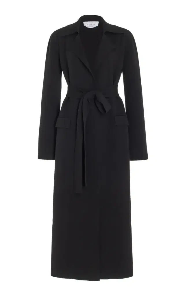 Evan Knit Trench Coat in Black Wool