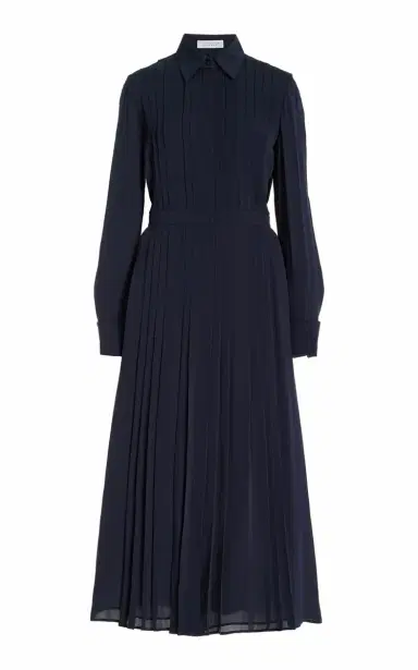 GABRIELA HEARST Delphine Corrugated Shirtdress in Dark Navy Silk Georgette Twill | Thumbnail 1
