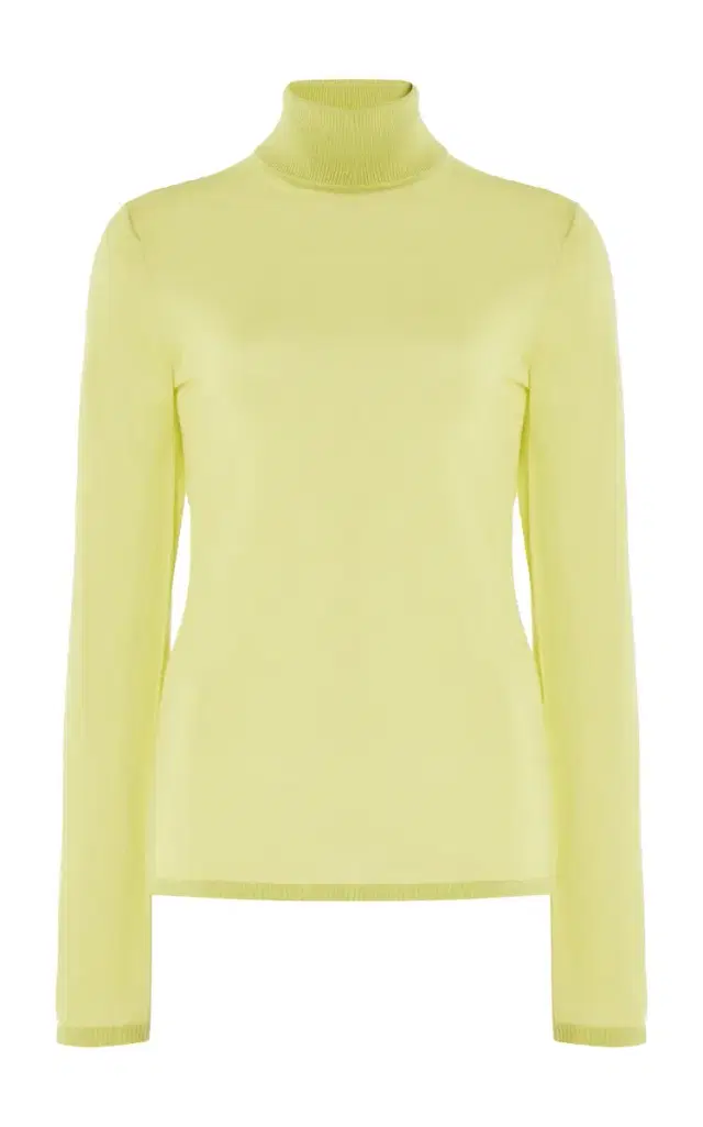 Costa Knit Turtleneck in Lime Adamite Cashmere Silk