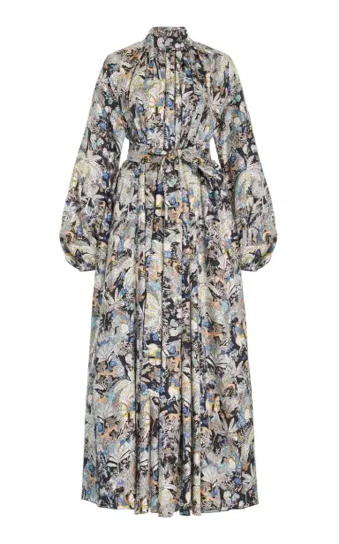 GABRIELA HEARST Cedric Pleated Dress in Blue Multi Printed Silk Twill | Thumbnail 1 GABRIELA HEARST Cedric Pleated Dress in Blue Multi Printed Silk Twill | Thumbnail 1