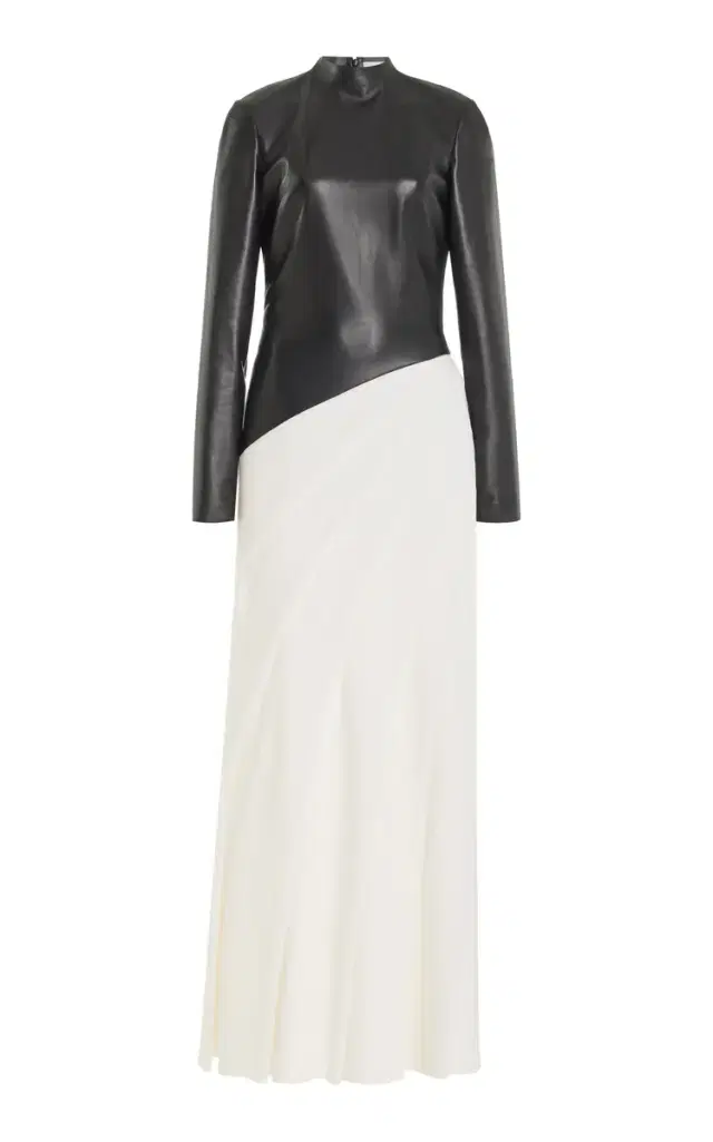 Aulay Pleated Dress in Black Nappa Leather & Cashmere Wool