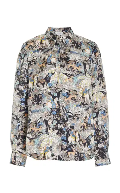 GABRIELA HEARST Henri Blouse in Blue Multi Printed Silk Twill | Thumbnail 1