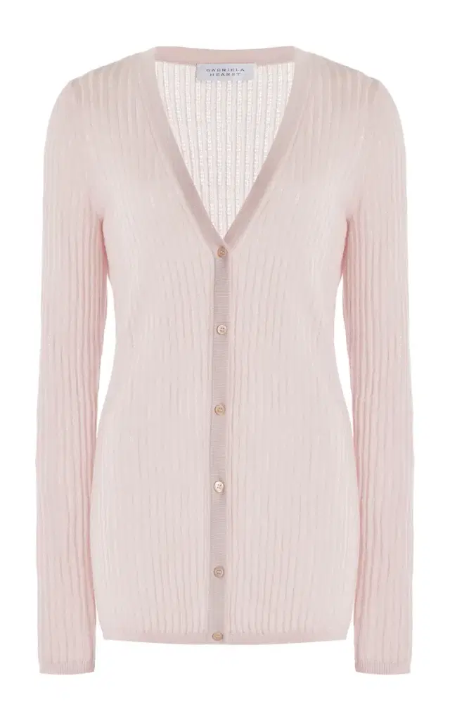 Emma Pointelle Knit Cardigan in Blush Cashmere Silk