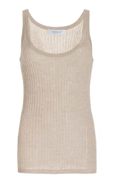 GABRIELA HEARST Nevin Pointelle Knit Tank Top in Oatmeal Cashmere Silk | Thumbnail 1 GABRIELA HEARST Nevin Pointelle Knit Tank Top in Oatmeal Cashmere Silk | Thumbnail 1