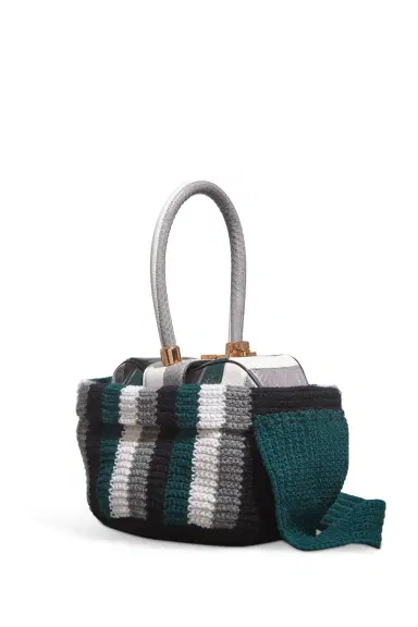 GABRIELA HEARST Crossover Knit Bag in Green, & Grey Cashmere | Thumbnail 1 GABRIELA HEARST Crossover Knit Bag in Green, & Grey Cashmere | Thumbnail 1