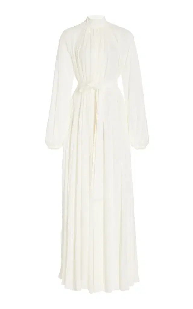 Cedric Pleated Dress in  Silk Georgette Twill
