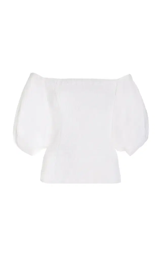 Lyre Shirred Blouse in Linen Silk Gauze