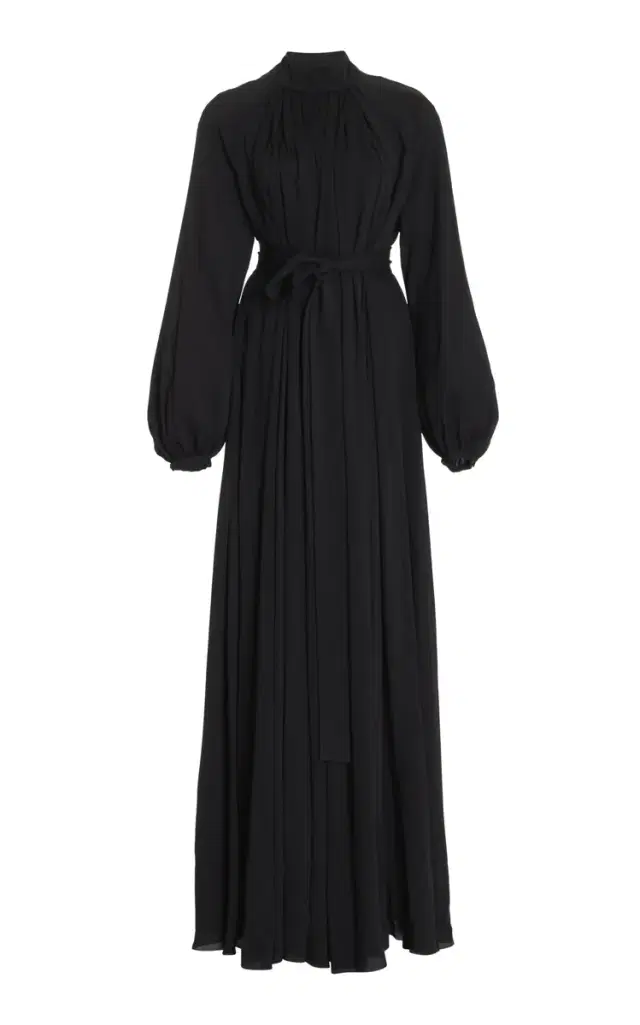 Cedric Pleated Dress in Black Silk Georgette Twill