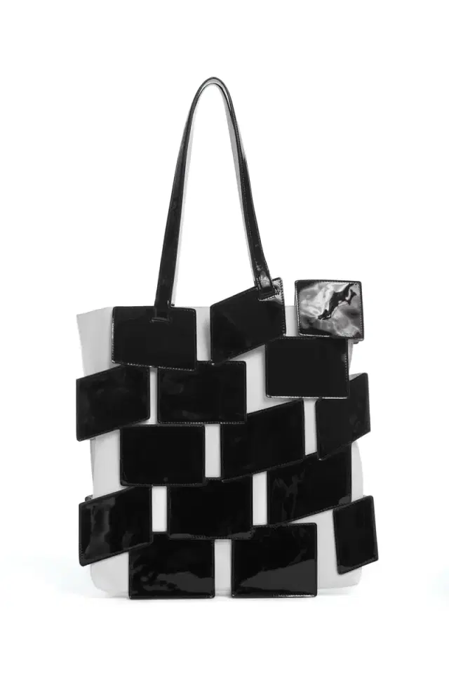 Lacquered Tote Bag in Black & Patchwork Leather