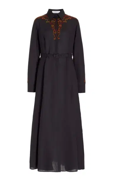 Gabriela Hearst Mcgraw Embroidered Shirtdress in Charcoal Aloe Linen | Thumbnail 1