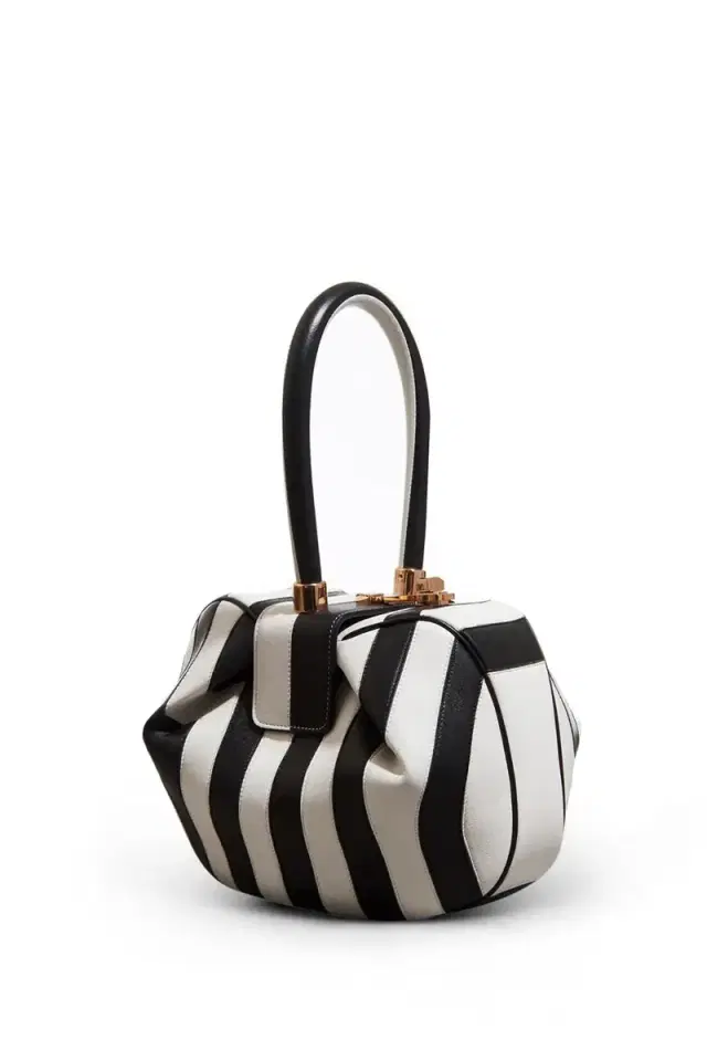 Nina Bag in Black & Stripes Nappa Leather Nina Bag in Black & Stripes Nappa Leather