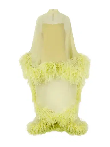 Taller Marmo Daisy Feather-trimmed Crepe Kaftan | Thumbnail 1 Taller Marmo Daisy Feather-trimmed Crepe Kaftan | Thumbnail 1