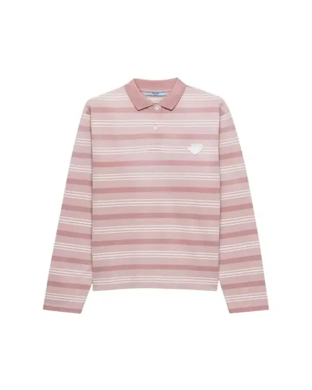 Striped Pique Long-Sleeve Polo Shirt