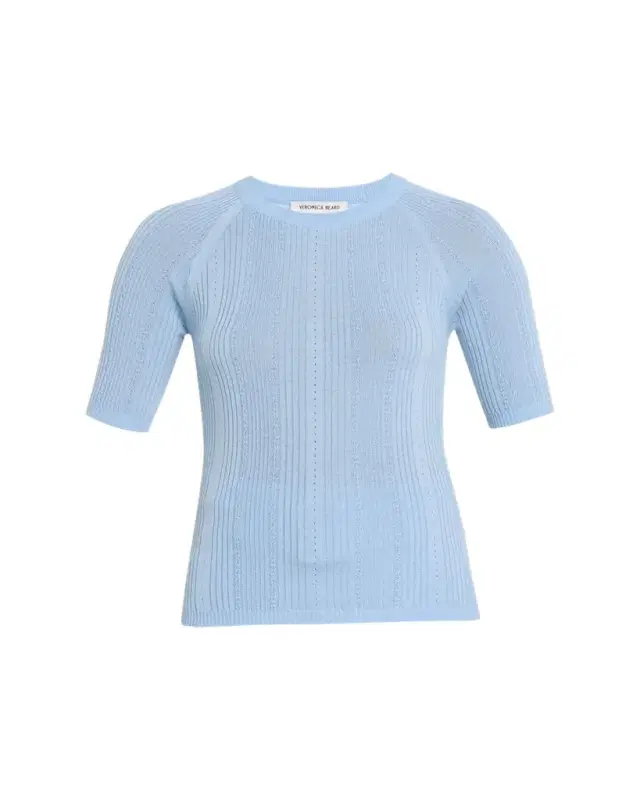 Veronica Beard Brielle Short-Sleeve Pointelle Wool Sweater