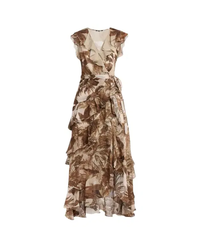 Kobi Halperin Elanor Botanical-Print Ruffle Wrap Maxi Dress
