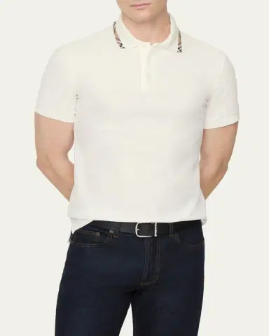 Burberry Men's Slim Fit Check-Placket Pique Polo Shirt | Thumbnail 3