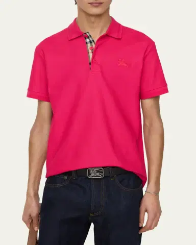 Burberry Men's Check-Placket Cotton Pique Polo Shirt | Thumbnail 2