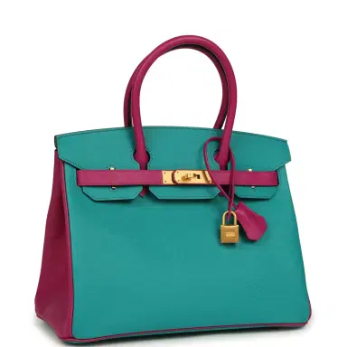HERMÈS Hermes Special Order (HSS) Birkin 30 Bleu Paon and Rose Poupre Brushed Gold Hardware | Thumbnail 2 HERMÈS Hermes Special Order (HSS) Birkin 30 Bleu Paon and Rose Poupre Brushed Gold Hardware | Thumbnail 2