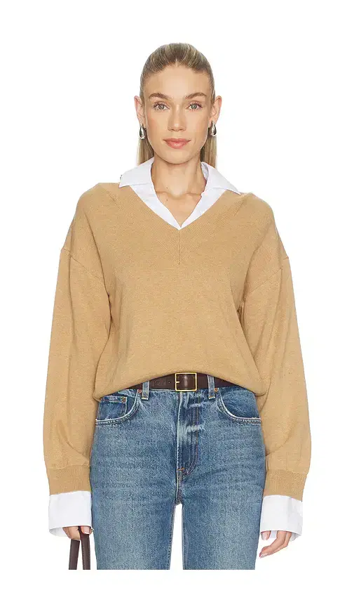 NAADAM Cotton Cashmere Mixed Media V-neck