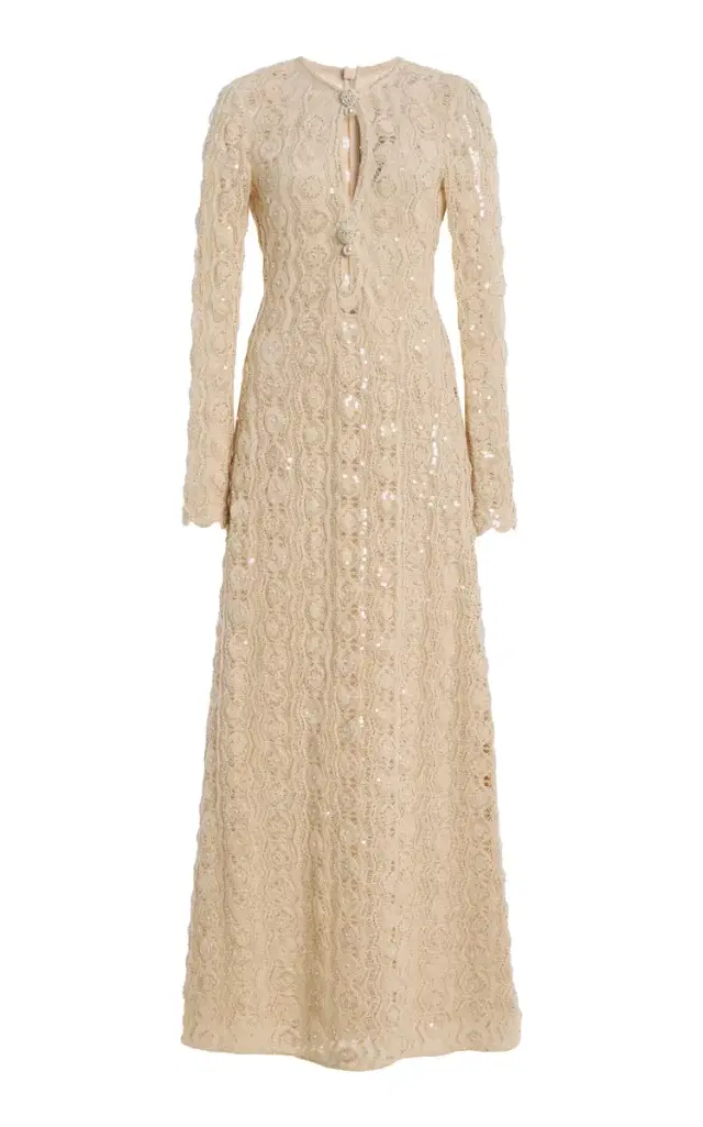 Niccola Beaded Cotton Macrame Maxi Dress