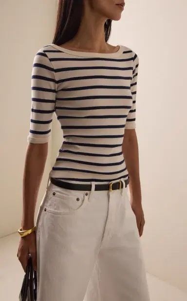 Citizens of Humanity Striped Cotton-Blend Boatneck Slim T-Shirt | Thumbnail 2 Citizens of Humanity Striped Cotton-Blend Boatneck Slim T-Shirt | Thumbnail 2