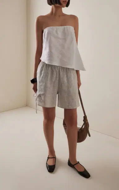 Deiji Studios Eyelet Striped Linen Shorts | Thumbnail 2