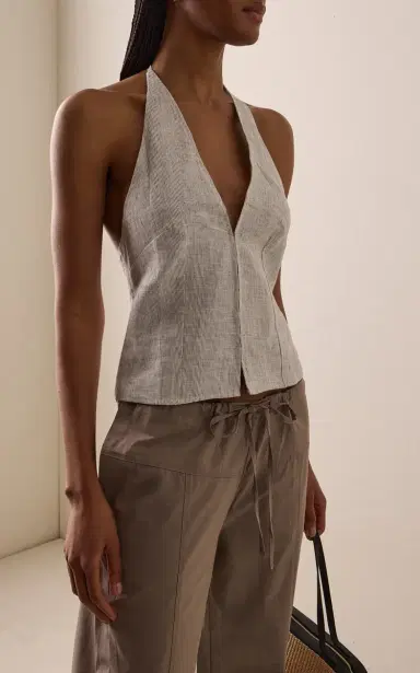 Deiji Studios Close Striped Linen Halter Top | Thumbnail 2 Deiji Studios Close Striped Linen Halter Top | Thumbnail 2