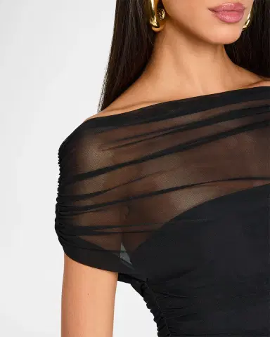 SEROYA Bella Ruched Mesh Mini Dress | Thumbnail 4
