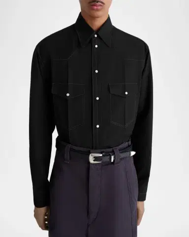 Lemaire Men's Cotton Twill Snap-Front Western Shirt | Thumbnail 4 Lemaire Men's Cotton Twill Snap-Front Western Shirt | Thumbnail 4
