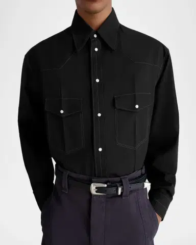 Lemaire Men's Cotton Twill Snap-Front Western Shirt | Thumbnail 5 Lemaire Men's Cotton Twill Snap-Front Western Shirt | Thumbnail 5