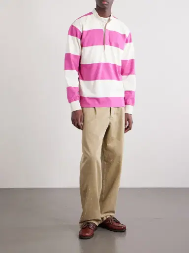 Drake's Grandad-Collar Striped Cotton-Jersey Half-Placket Shirt - Men | Thumbnail 2